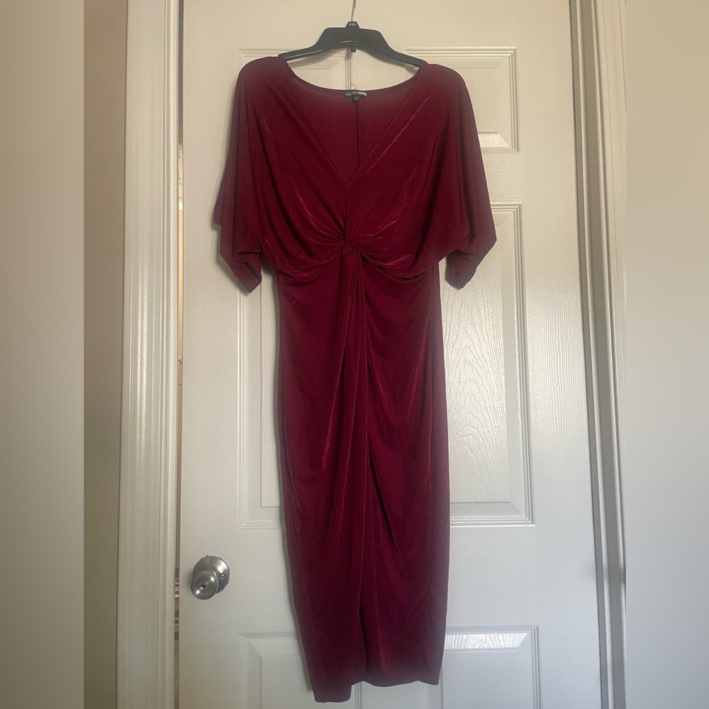 Fashion Nova Wine Twist-Front Midi Dress
